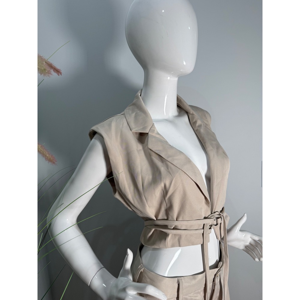 Micas Beige Two Piece Set‎ Crop Vest & Wide Leg Pants size L - Picture 8 of 12